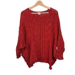 Eterea Red Linen Cotton Textured Knit Oversized Top Coastal Lagenlook Italy Made